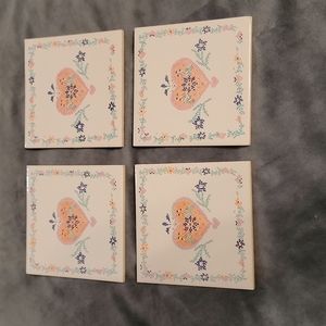 (2/$15) Cute Heart And Flower Tile Coasters
